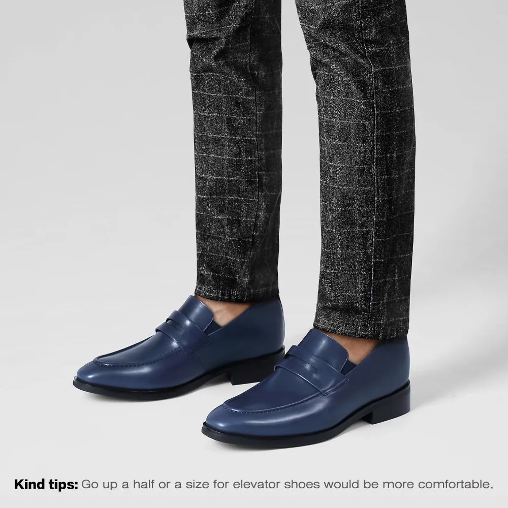 7CM/2.76 Inches CMR CHAMARIPA Elegant Blue Leather Height Increasing Slip-On Loafers