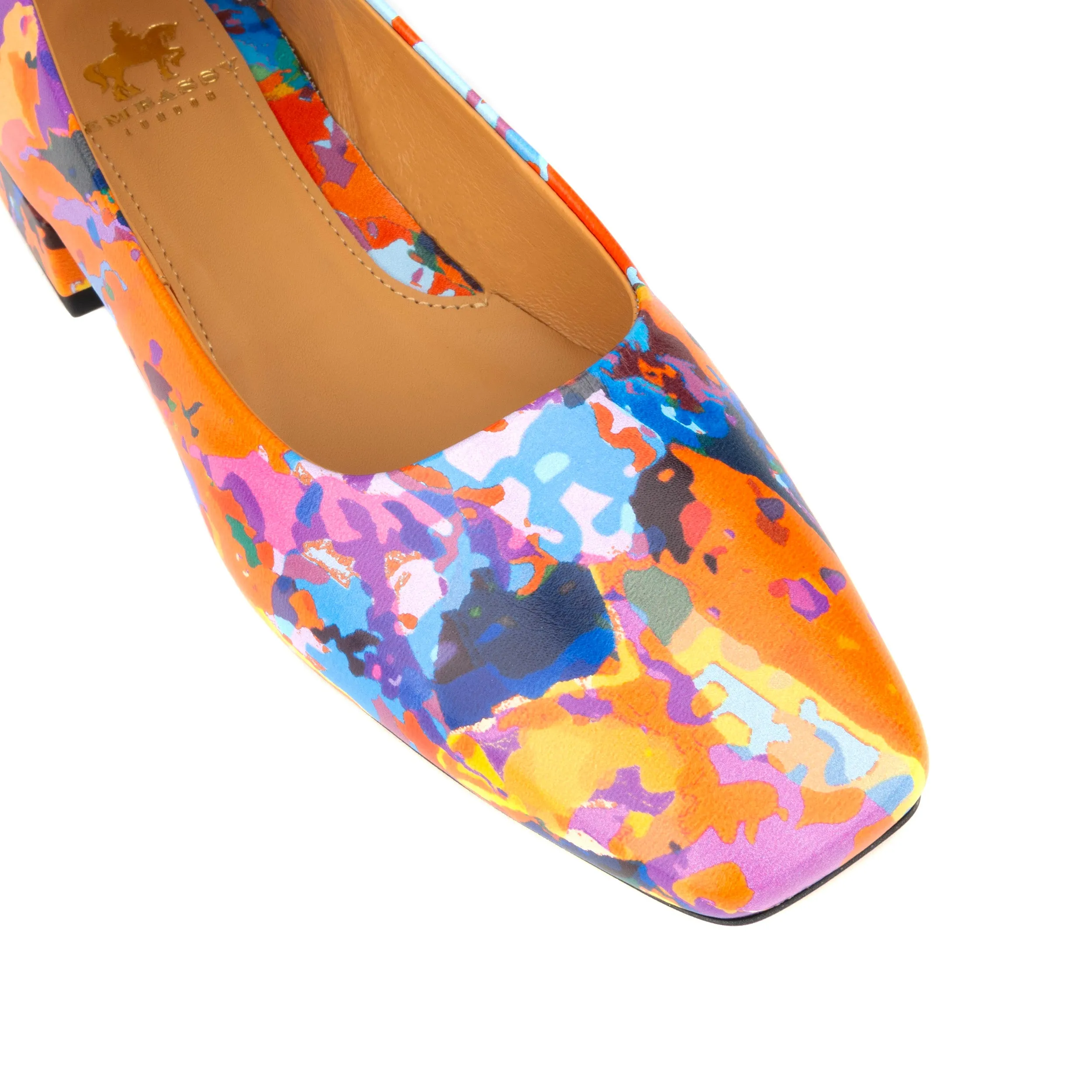 Ballerina - Summer Colours - Women's low heel square toe leather pump in bright print