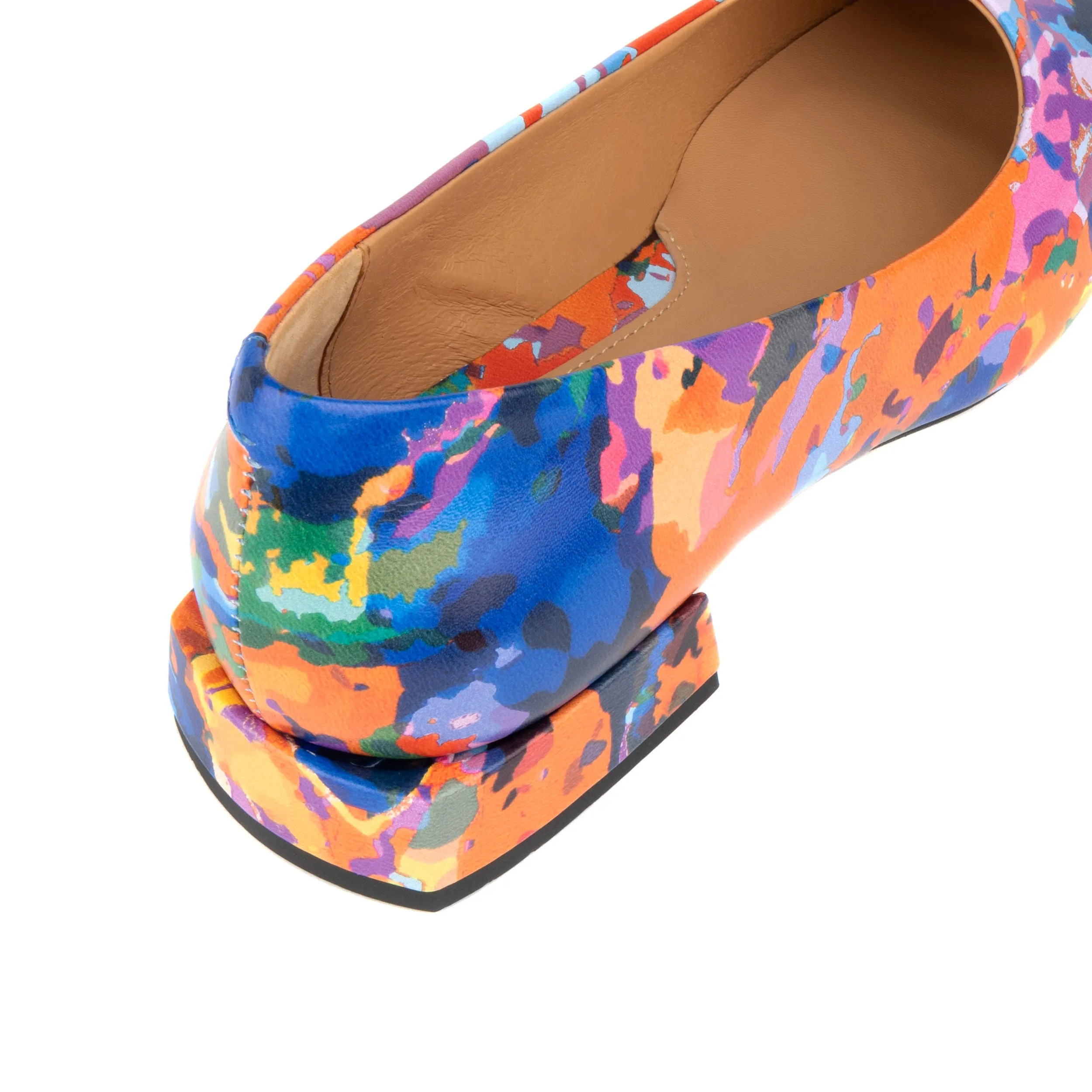 Ballerina - Summer Colours - Women's low heel square toe leather pump in bright print