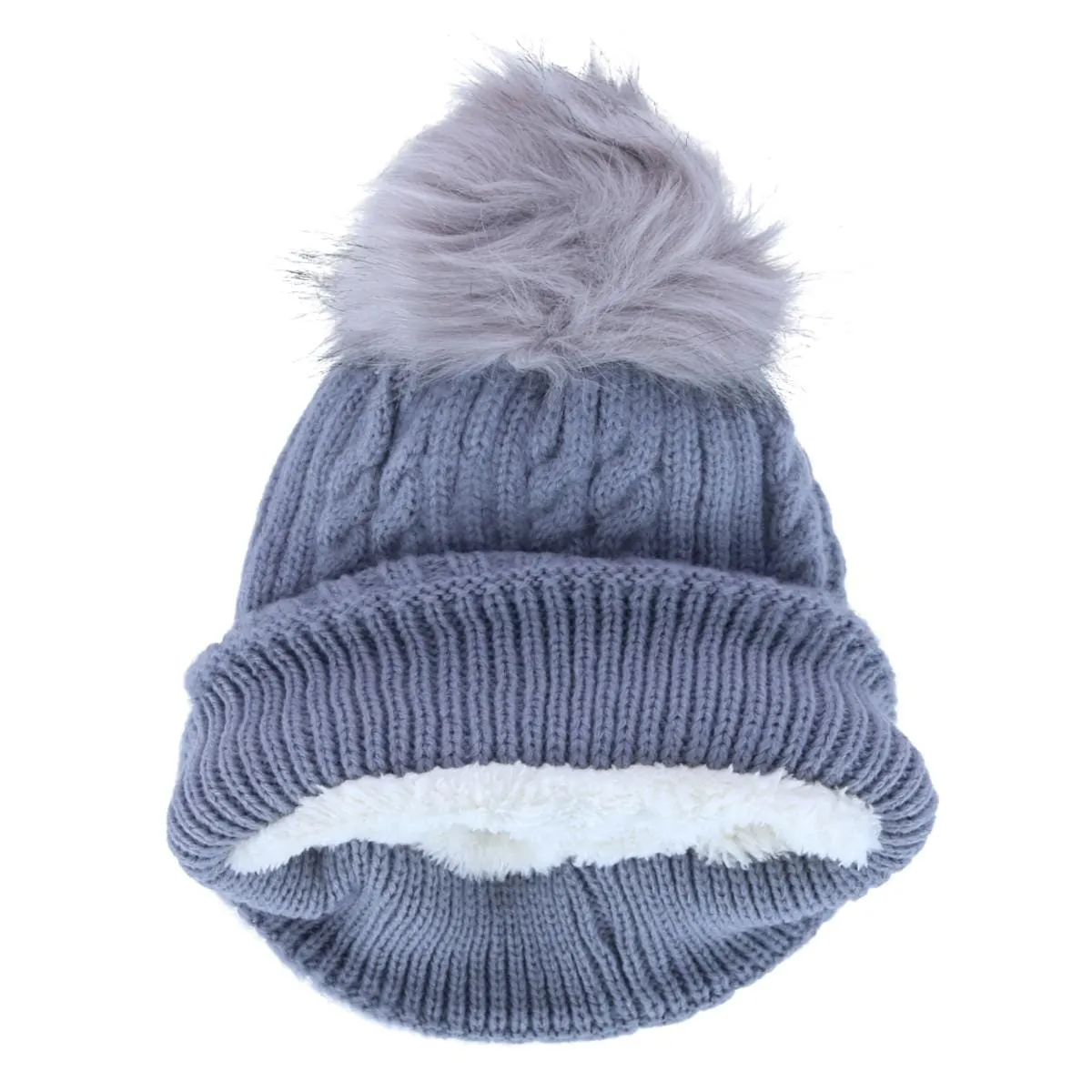 CTM® Women's Knit Winter Beanie with Cuff and Synthetic Fur Pom
