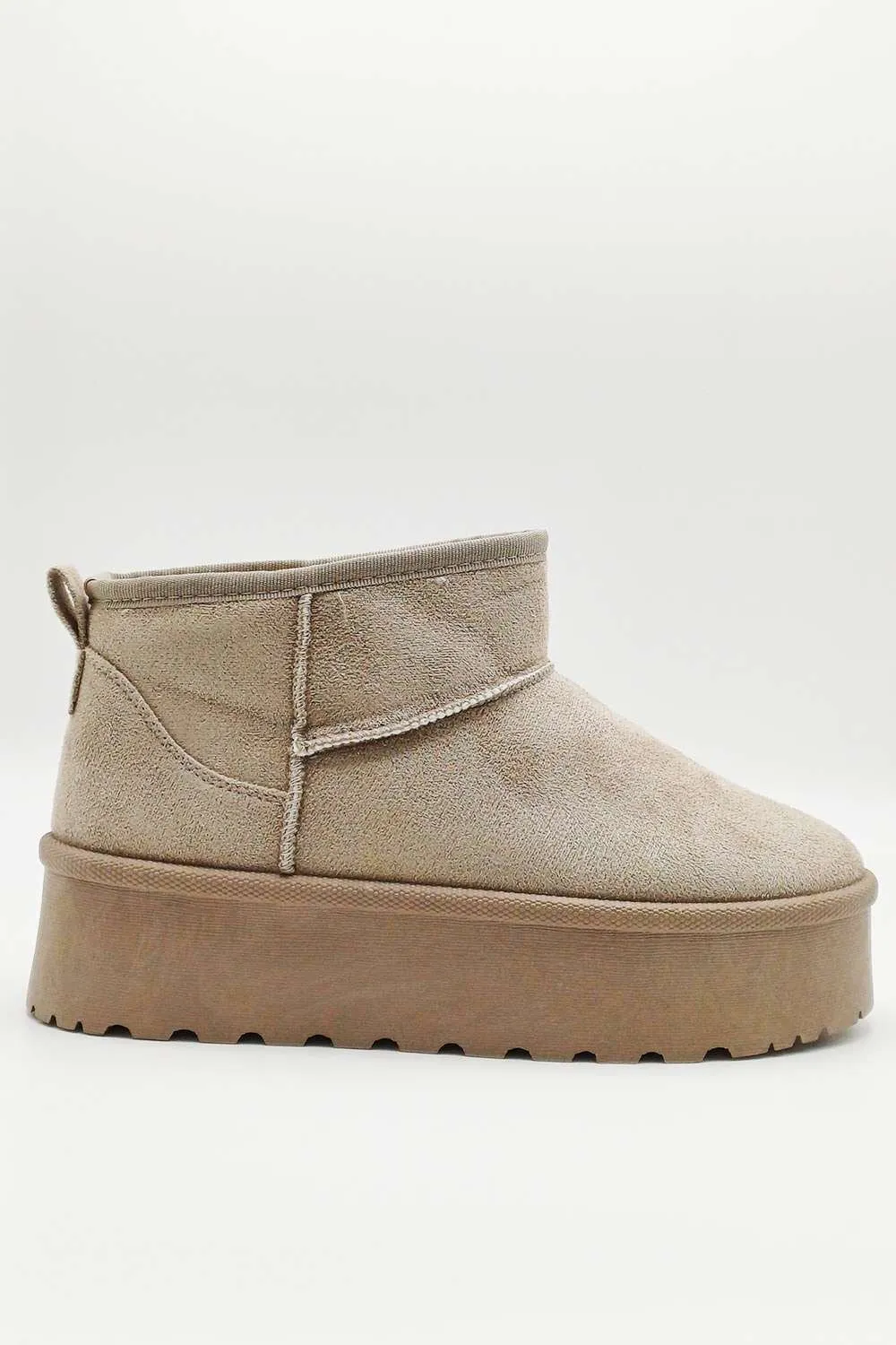 Dahl Faux Fur Lining Chunky Sole Ankle Boots in Mushroom