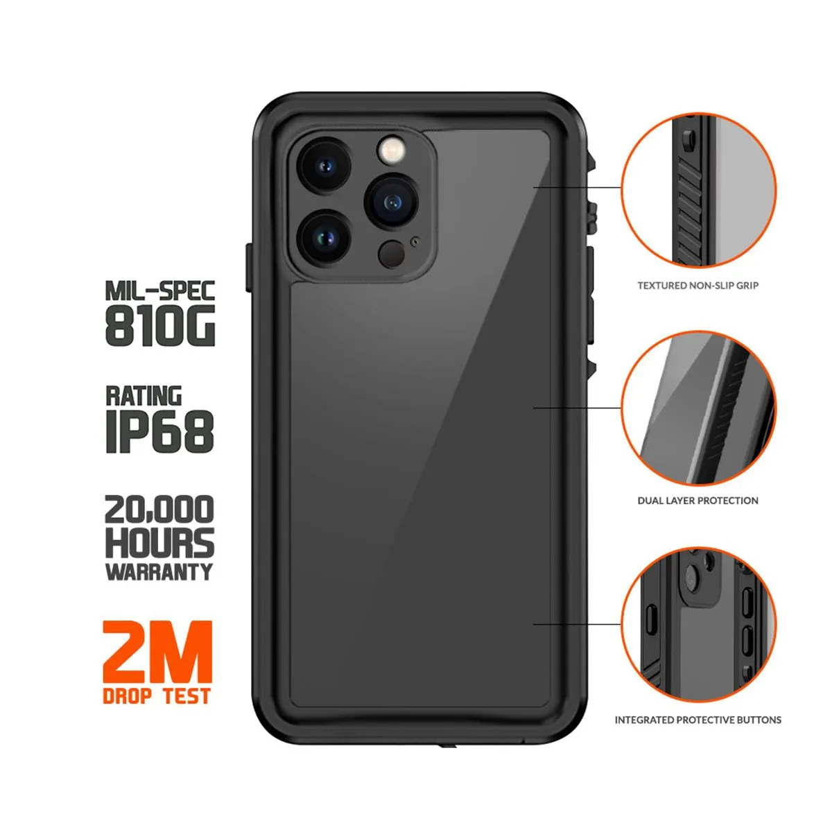 Eiger - iPhone 15 Pro Avalanche Case, Waterproof Outdoor Protective Cover IP68 (EGCA00476) - Black