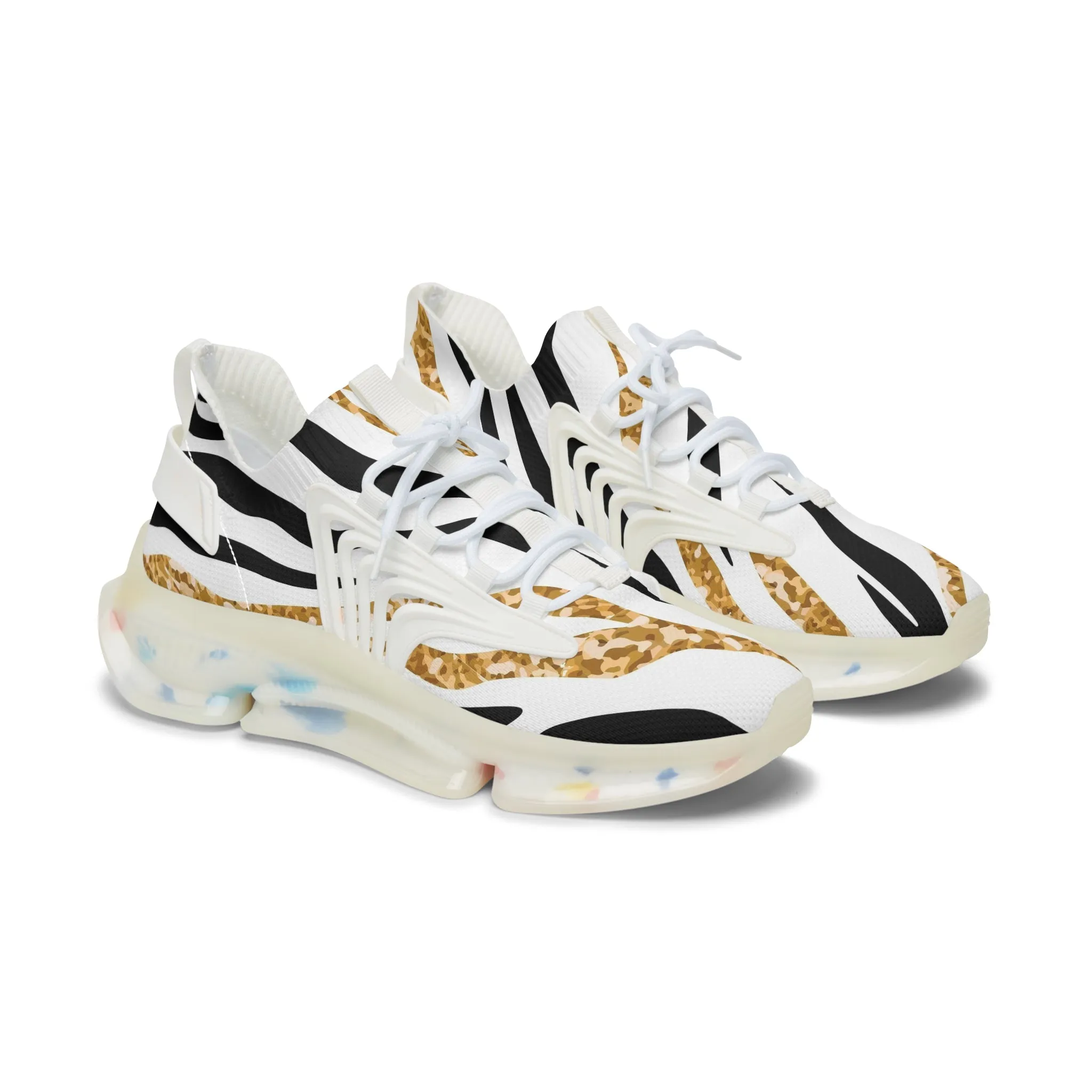 Golden Zebra Stripes Women's Mesh Sneakers