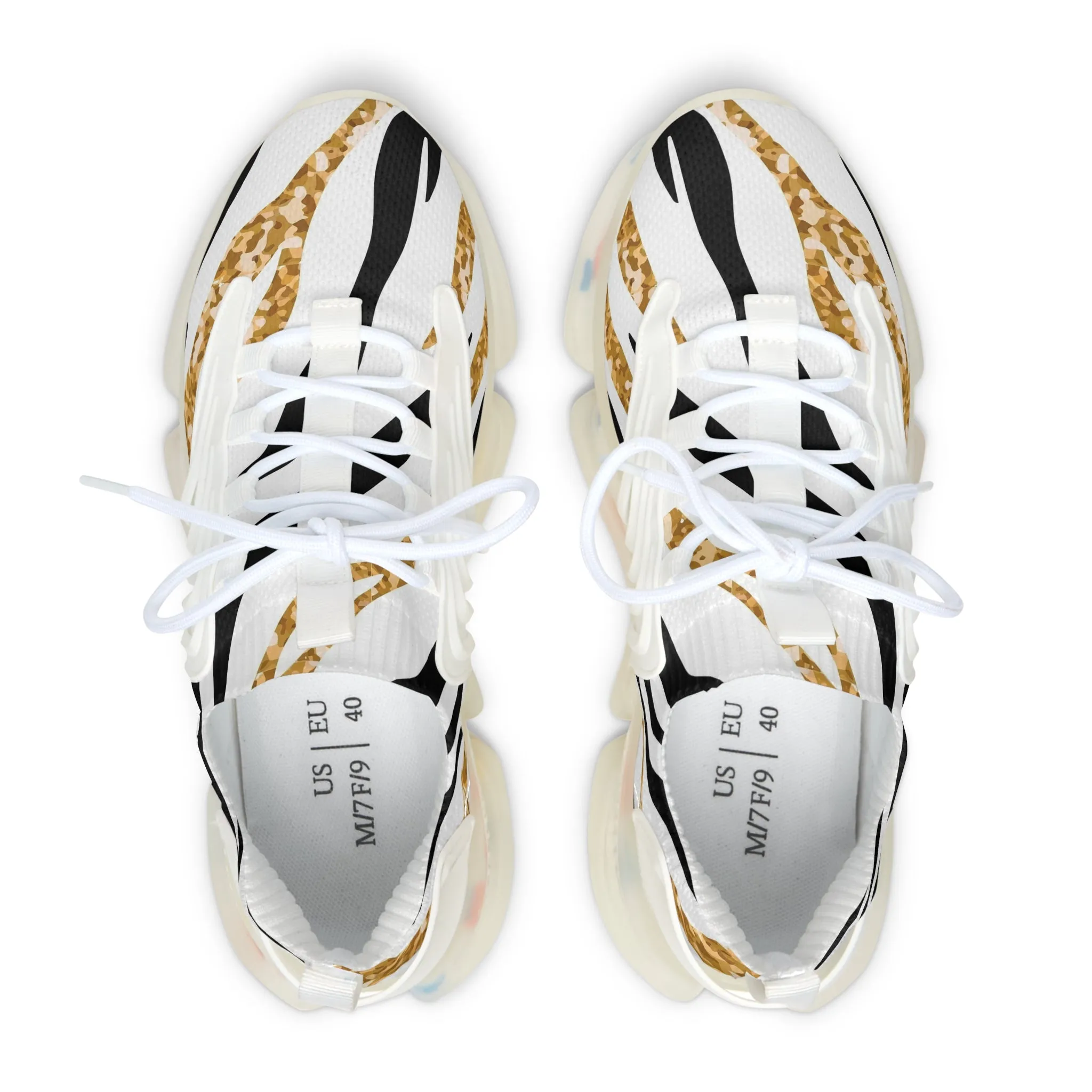 Golden Zebra Stripes Women's Mesh Sneakers