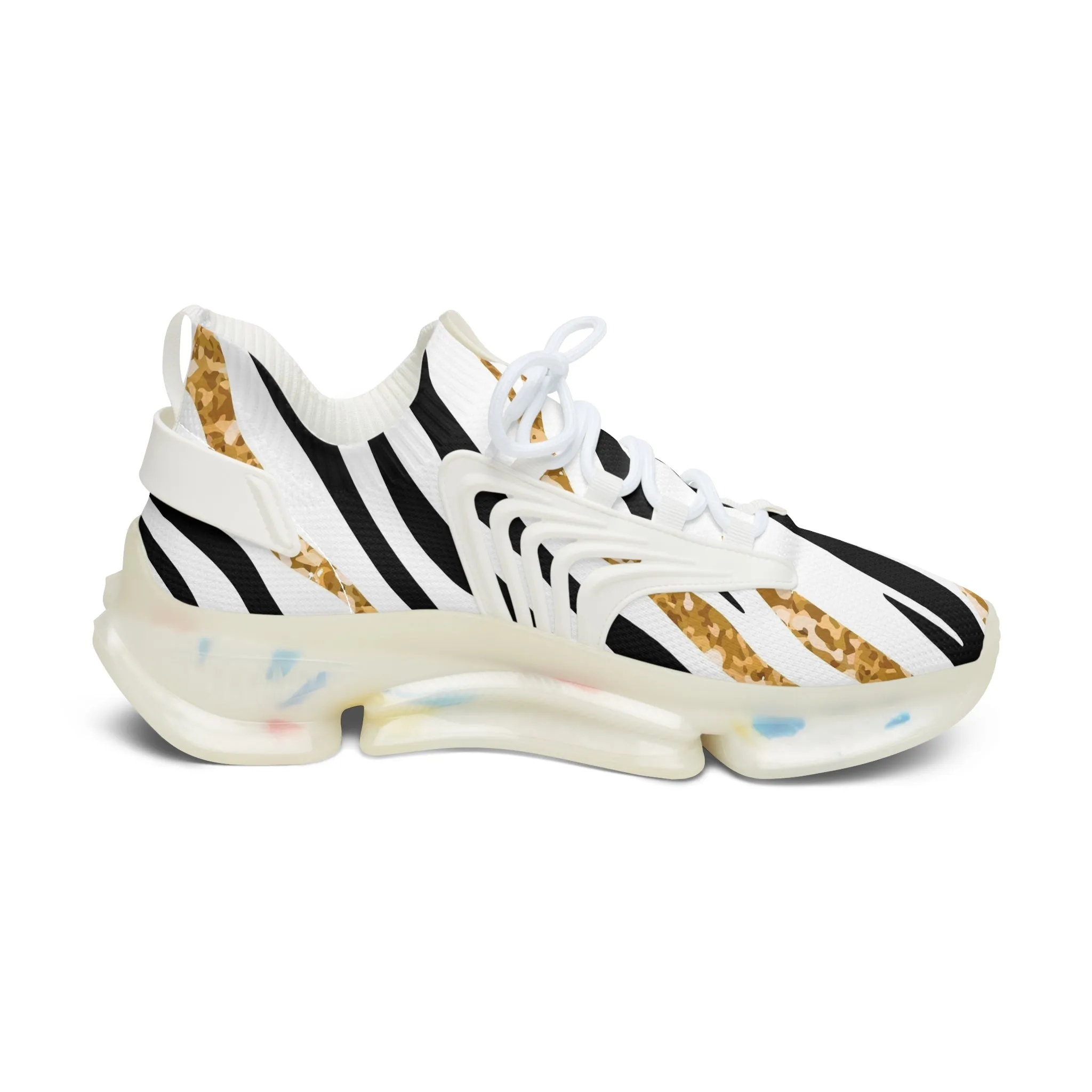Golden Zebra Stripes Women's Mesh Sneakers