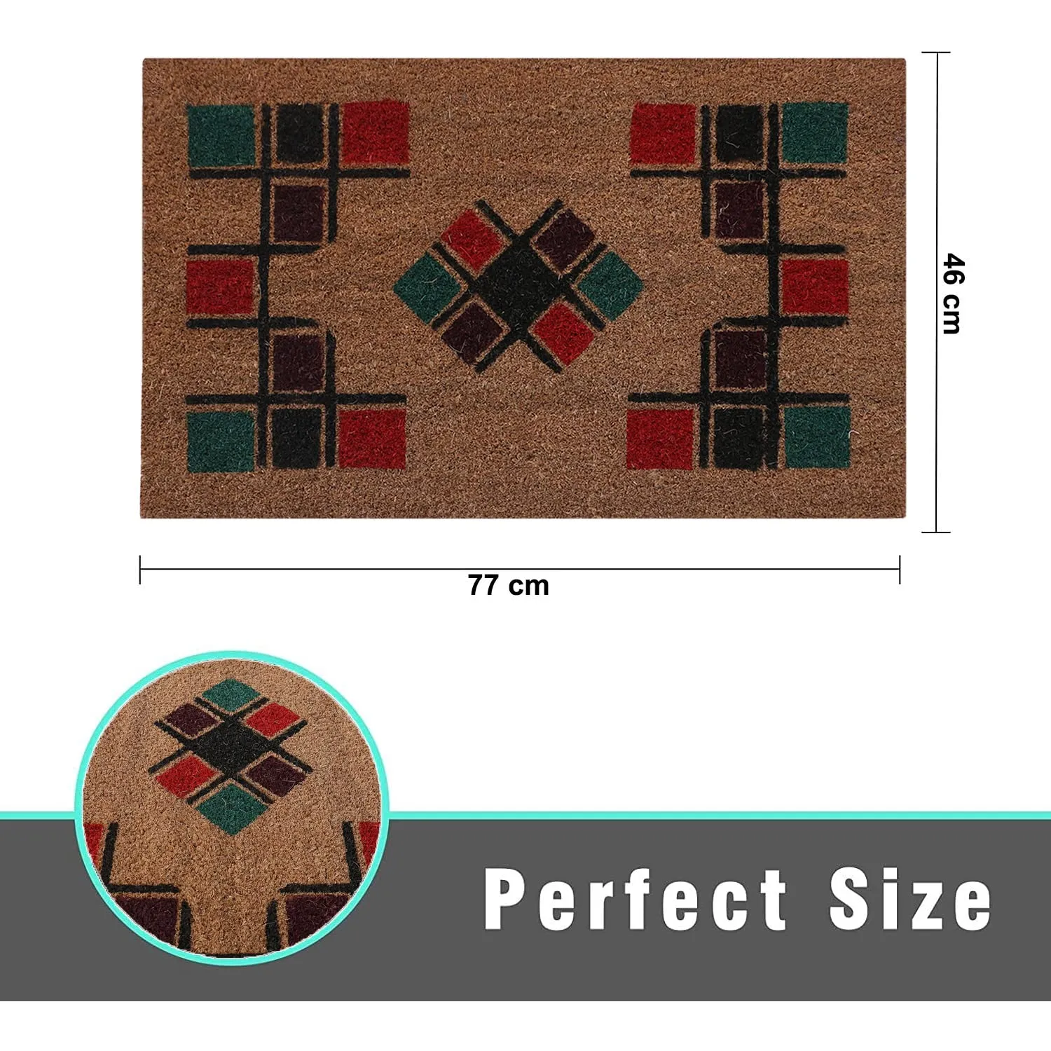 Heart Home Door Mat|Polyethylene Durable & Anti-Slip Natural Block Print Floor Mat|Rug for Indoor or Outdoor, 30x20 Inch (Brown)