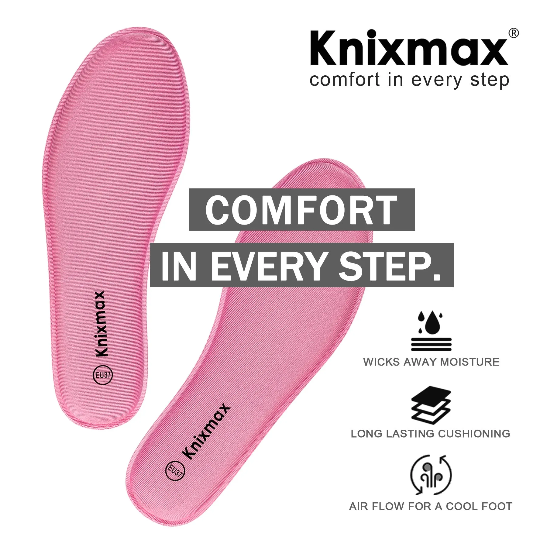 Knixmax Women's Memory Foam Insoles, Pink, for Athletic Shoes & Sneakers