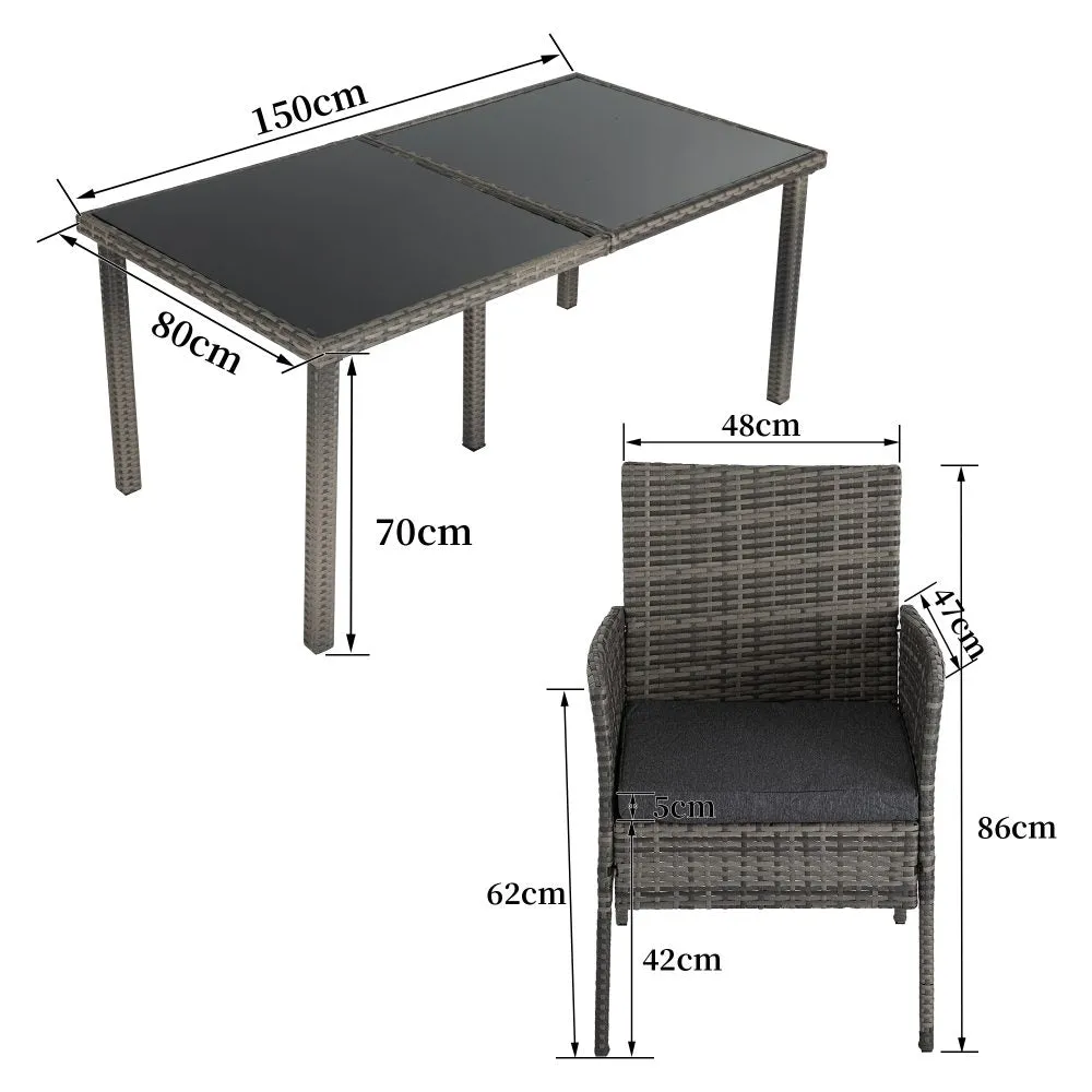 Lowry 6-Seater Rural Style Wicker 7-Piece Dining Set - Grey