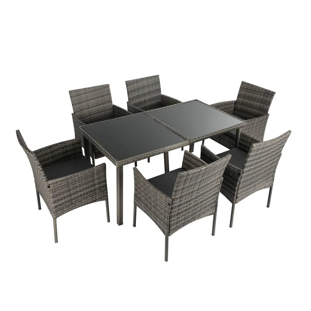 Lowry 6-Seater Rural Style Wicker 7-Piece Dining Set - Grey