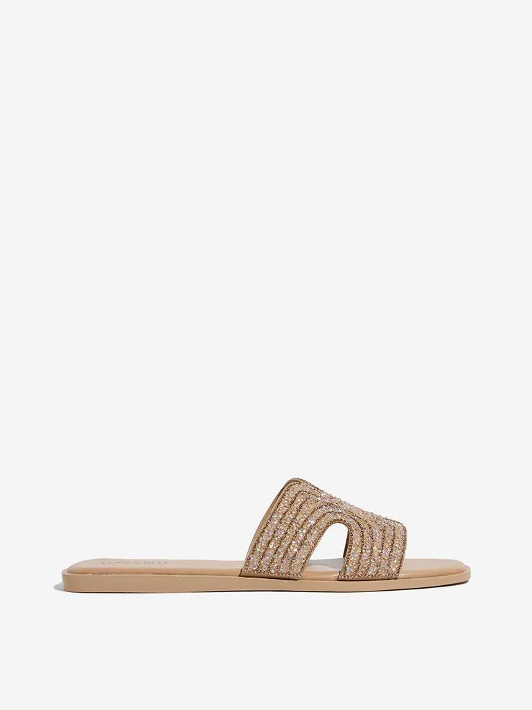 LUNA BLU Rose Gold Embellished Slides