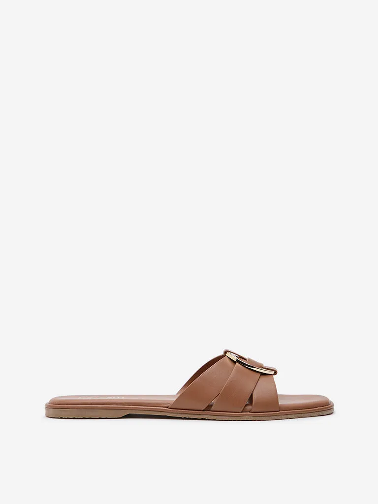 LUNA BLU Tan Metal Detailed Slides