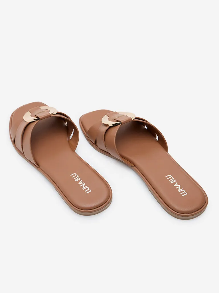 LUNA BLU Tan Metal Detailed Slides