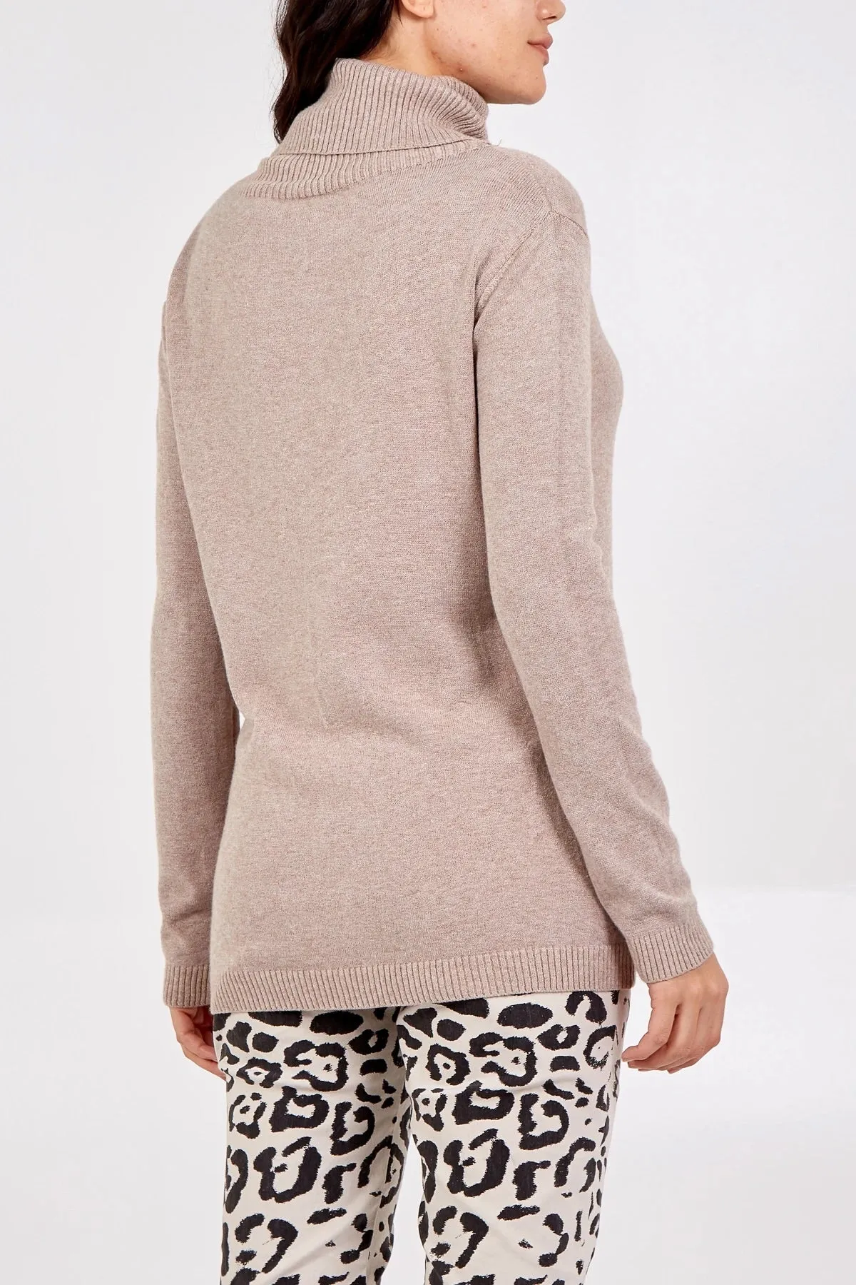 Made In Italy Bianca Taupe High Neck Soft Knit