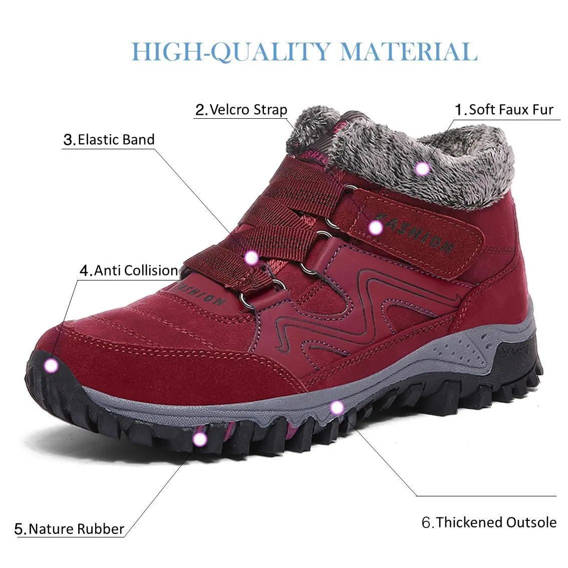 MAIZUN Women’s Snow Boots Anti-slip Warm Fur Lined Ankle Booties Comfor Winter Outdoor Hiking Boots Red 8.5