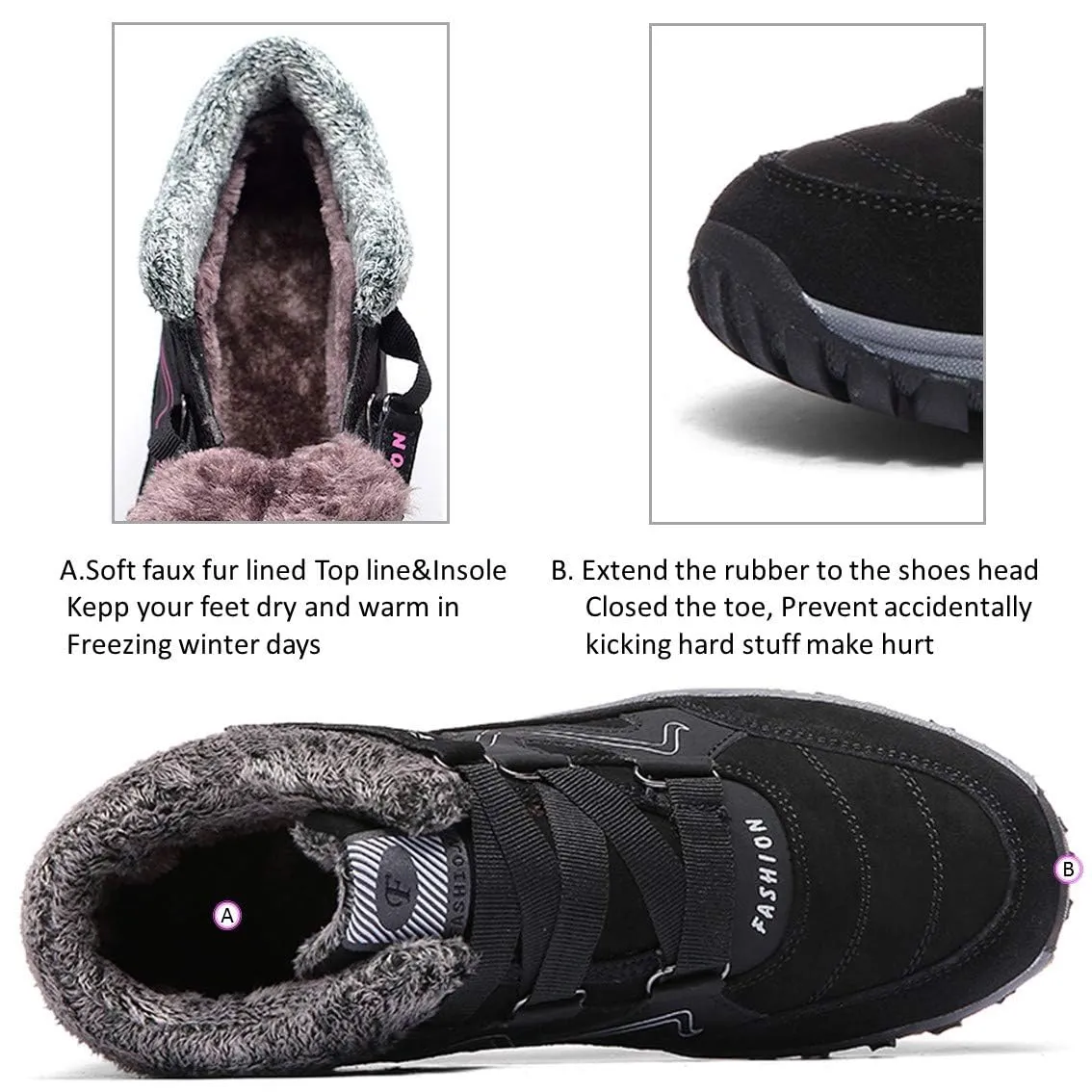 MAIZUN Women’s Snow Boots Anti-slip Warm Fur Lined Ankle Booties Comfor Winter Outdoor Hiking Boots Red 8.5