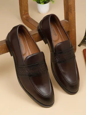 Men's Brown Solid Leather Slip-on shoes