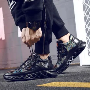 Men's Floral Print Color Block Sneaker Shoes