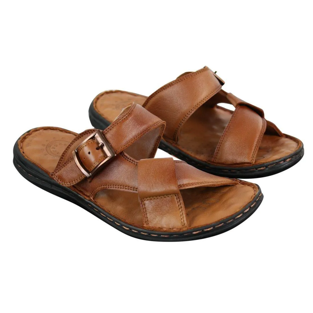 Mens Real Leather Slip On Mules Sandals Strap Buckle Premium Comfort Waterproof Walking