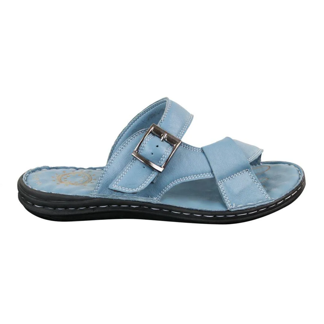 Mens Real Leather Slip On Mules Sandals Strap Buckle Premium Comfort Waterproof Walking