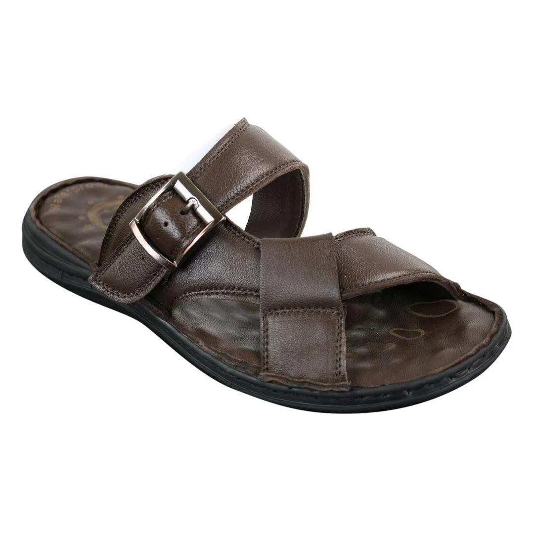 Mens Real Leather Slip On Mules Sandals Strap Buckle Premium Comfort Waterproof Walking