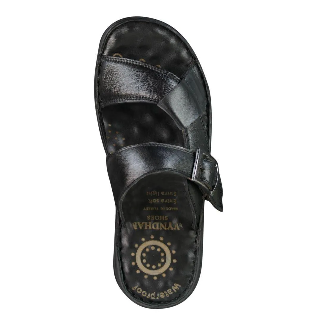 Mens Real Leather Slip On Mules Sandals Strap Buckle Premium Comfort Waterproof Walking