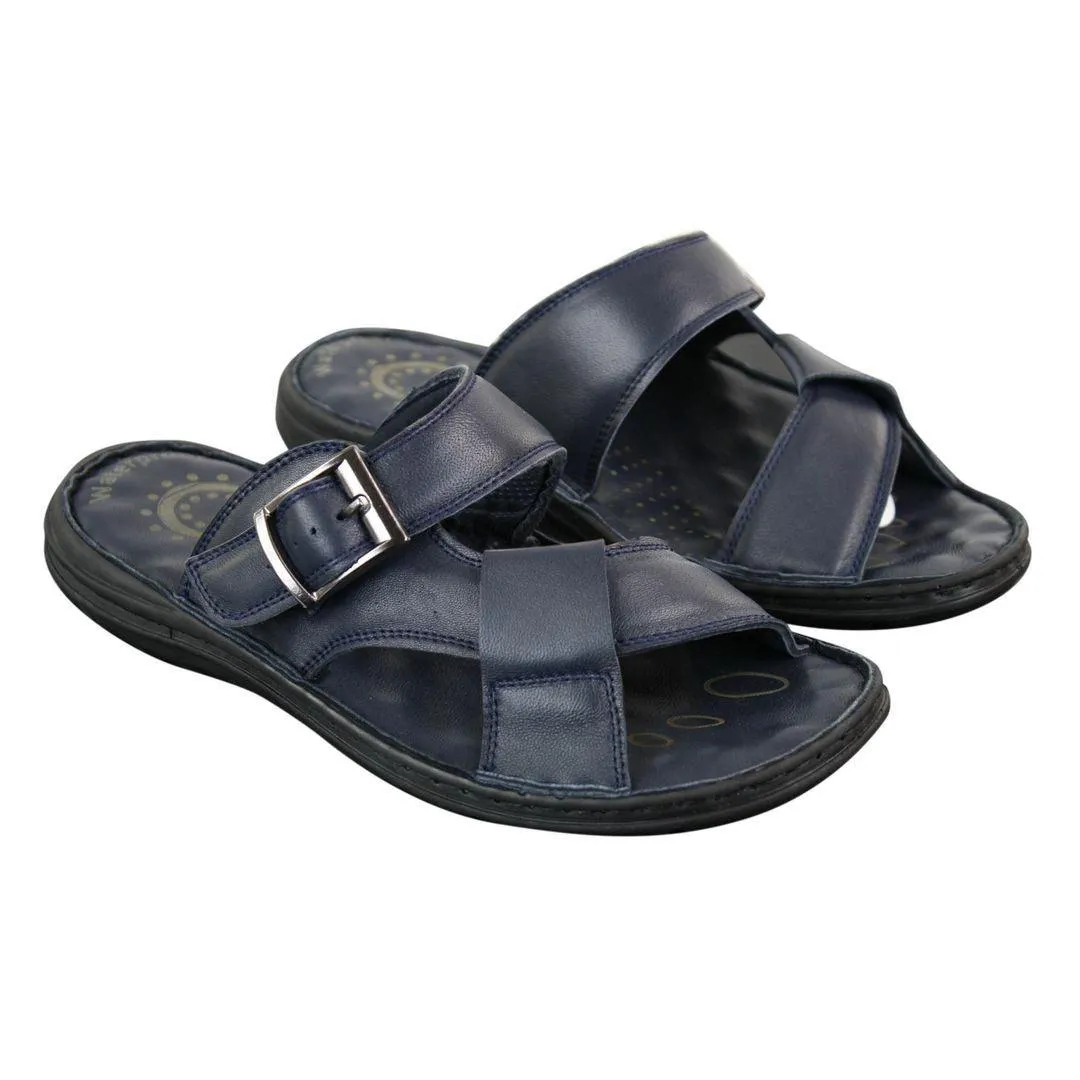 Mens Real Leather Slip On Mules Sandals Strap Buckle Premium Comfort Waterproof Walking