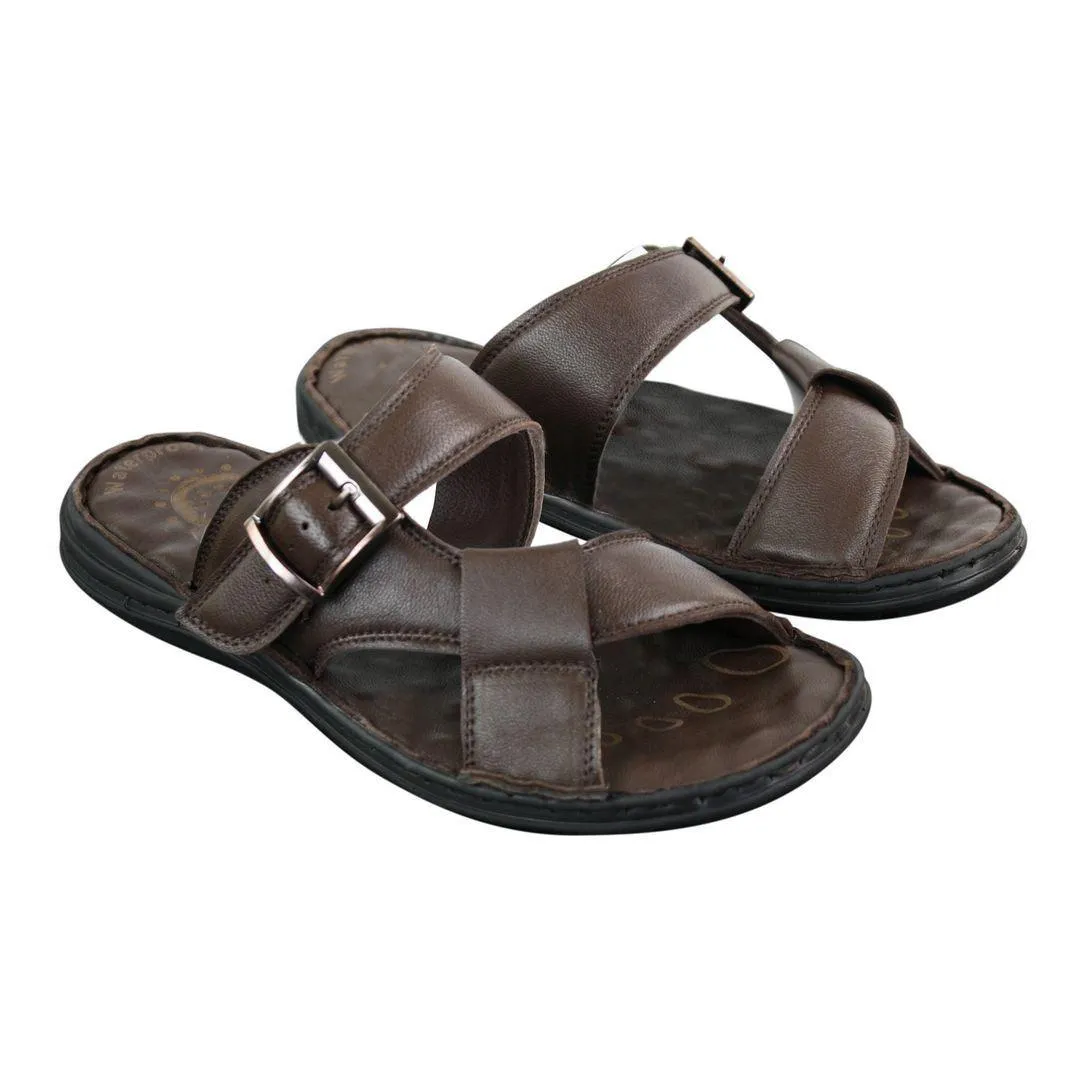 Mens Real Leather Slip On Mules Sandals Strap Buckle Premium Comfort Waterproof Walking