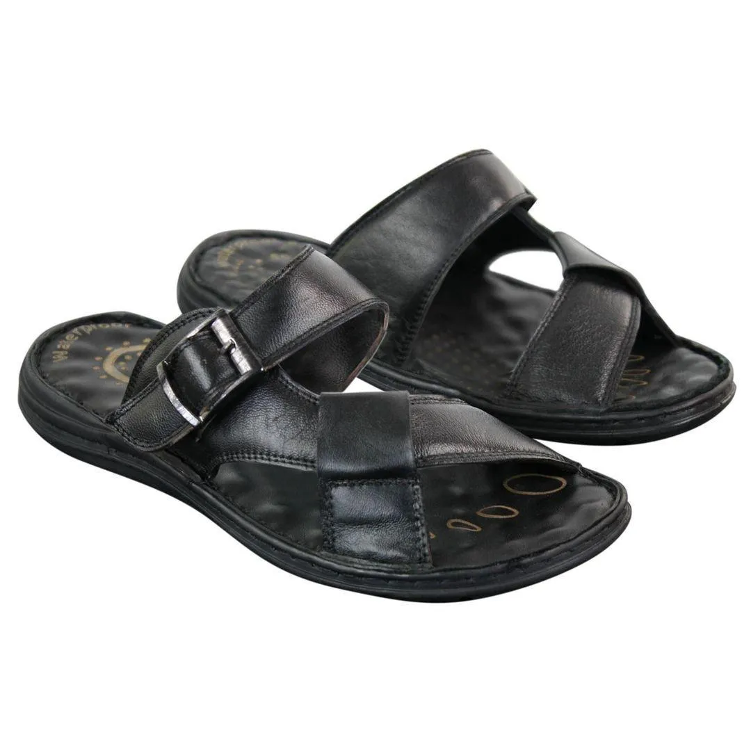 Mens Real Leather Slip On Mules Sandals Strap Buckle Premium Comfort Waterproof Walking
