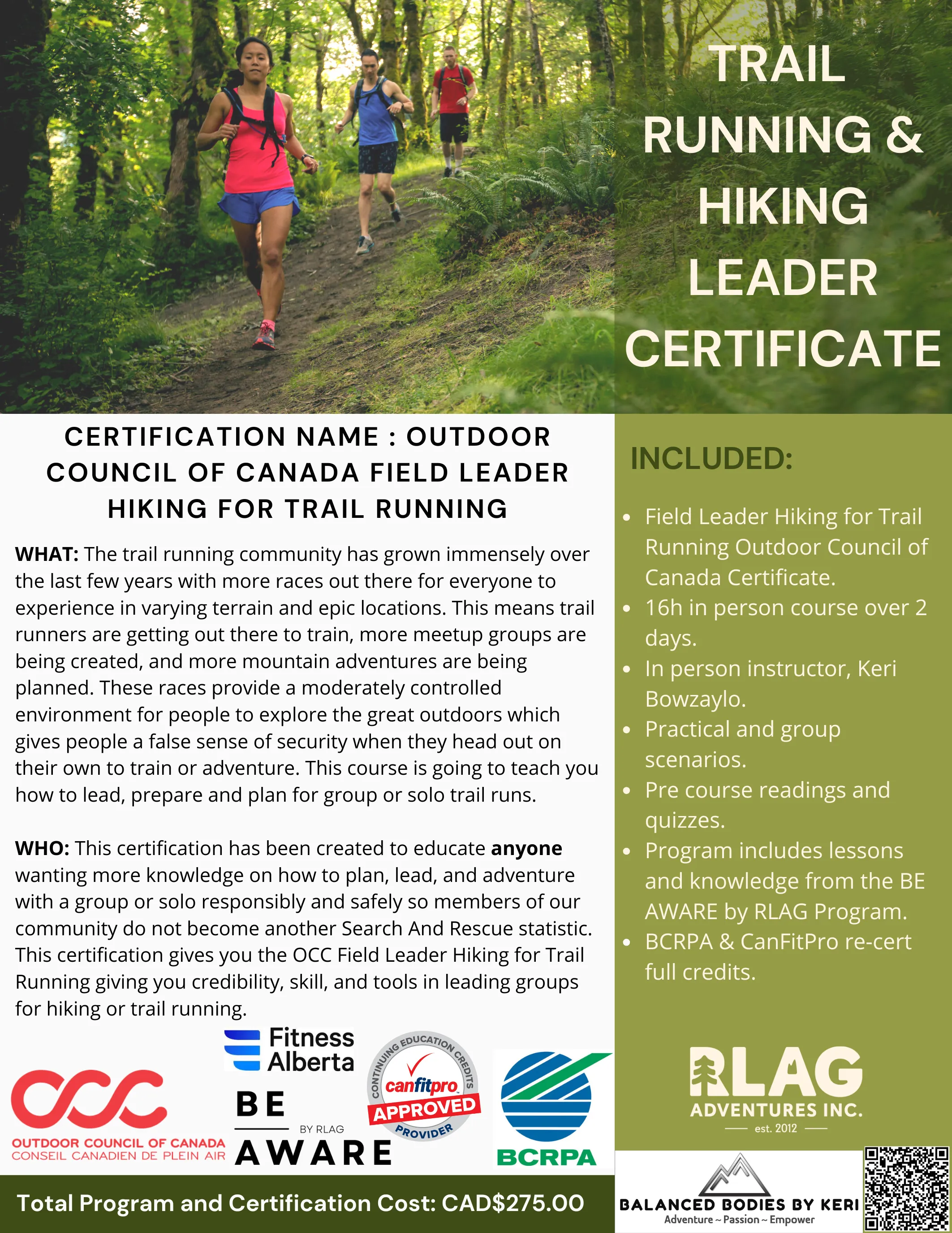 Outdoor Council of Canada Field Leader Hiking for Trail Running Certification