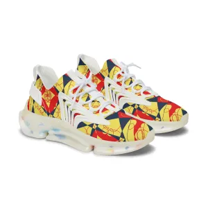 Red Yellow and Blue Geometric Shapes Women's Mesh Sneakers