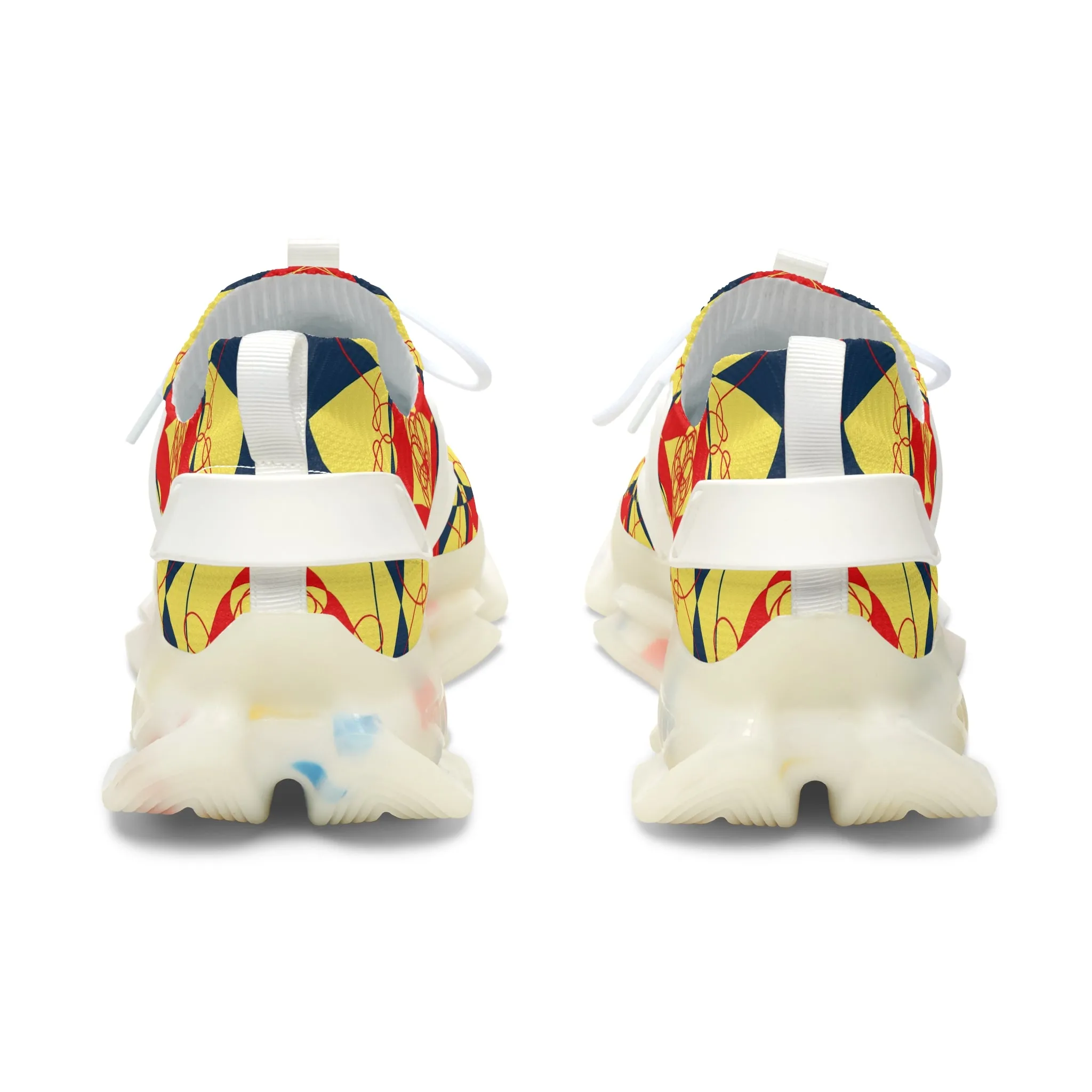 Red Yellow and Blue Geometric Shapes Women's Mesh Sneakers
