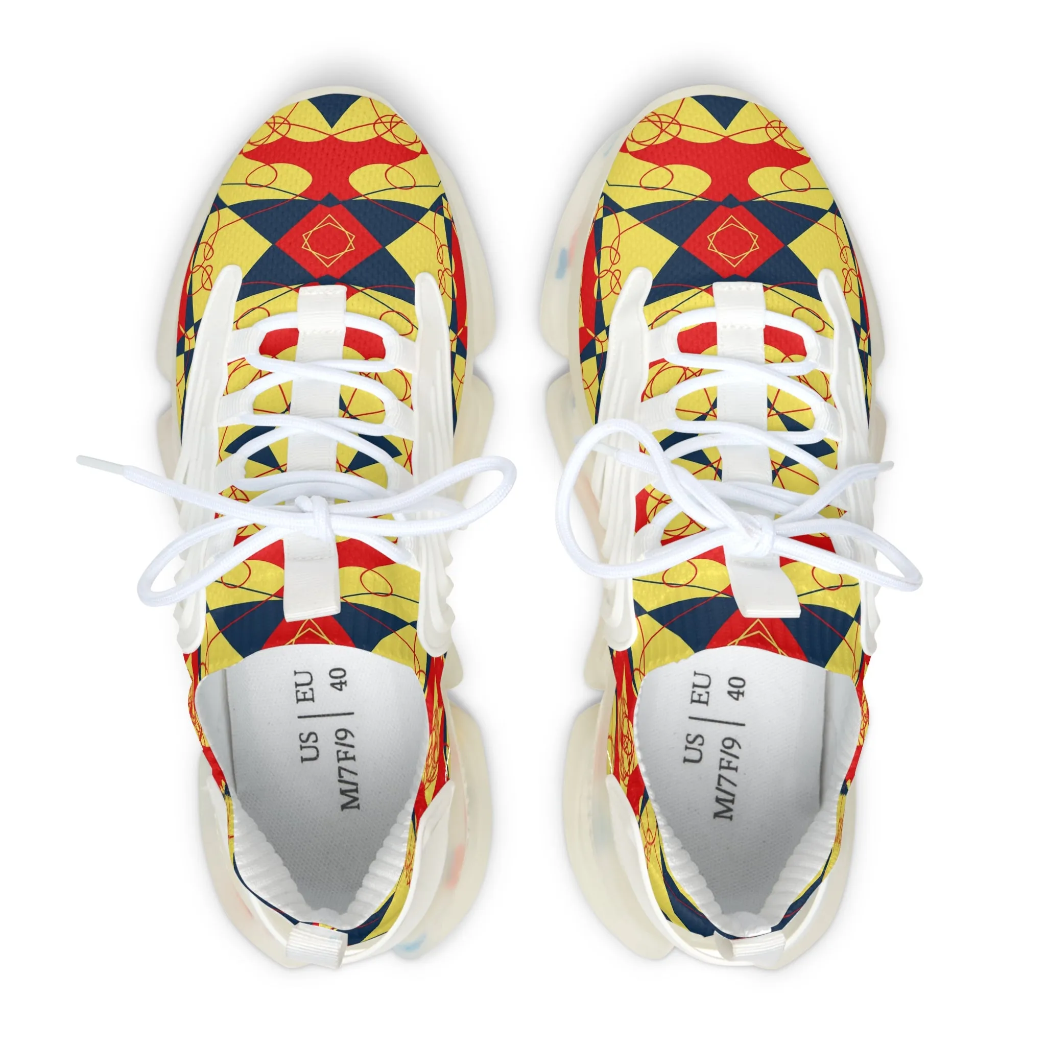 Red Yellow and Blue Geometric Shapes Women's Mesh Sneakers