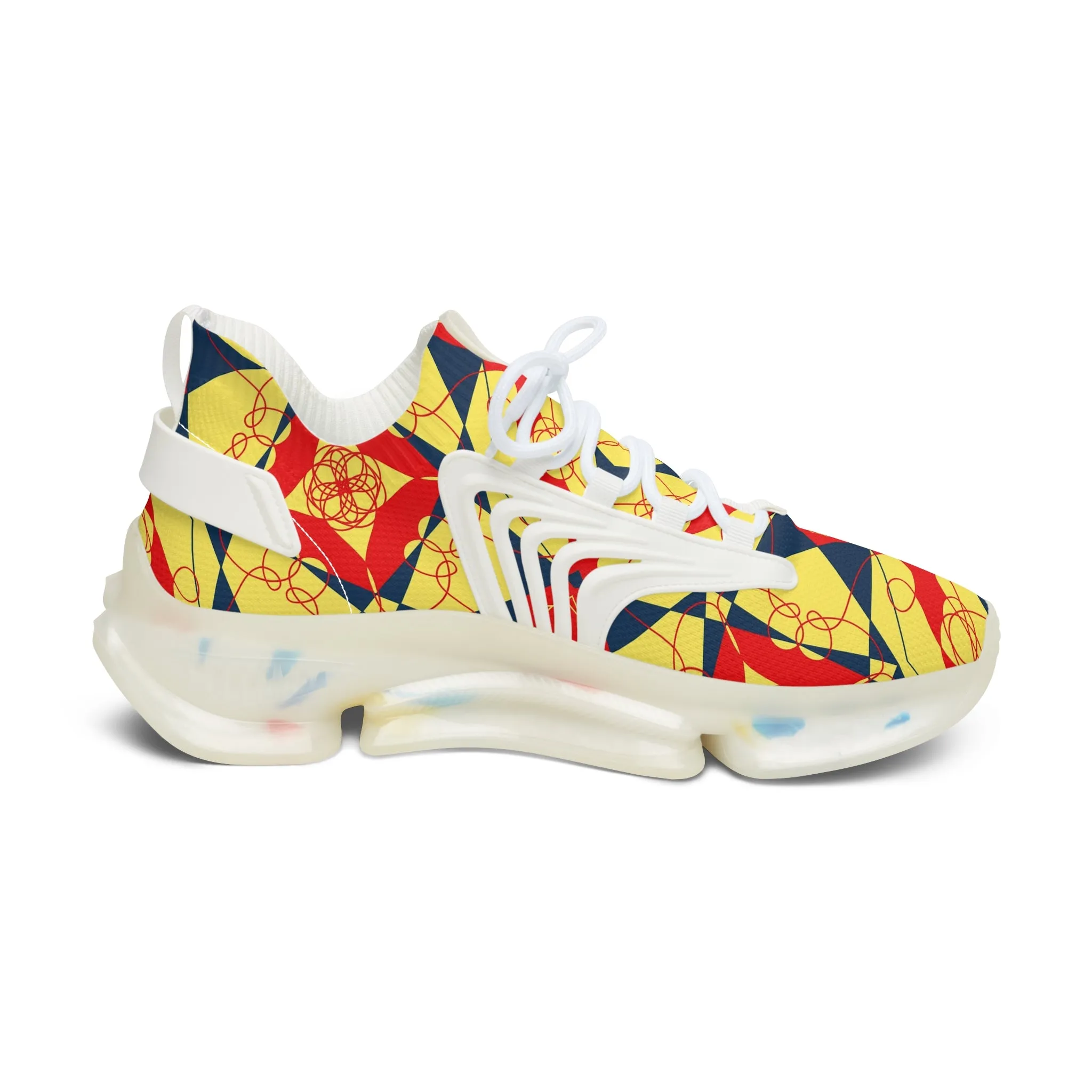 Red Yellow and Blue Geometric Shapes Women's Mesh Sneakers