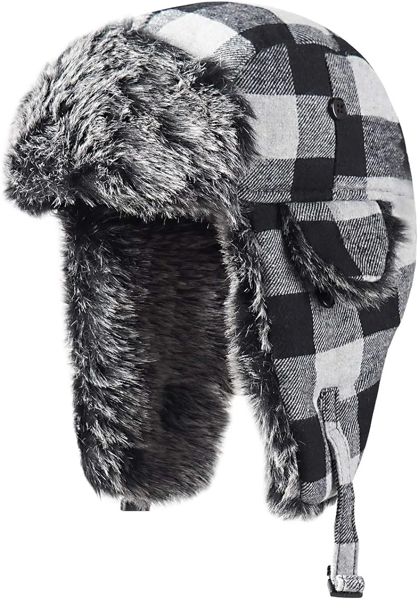Red/Black Faux Fur Lined Winter Trapper Hat