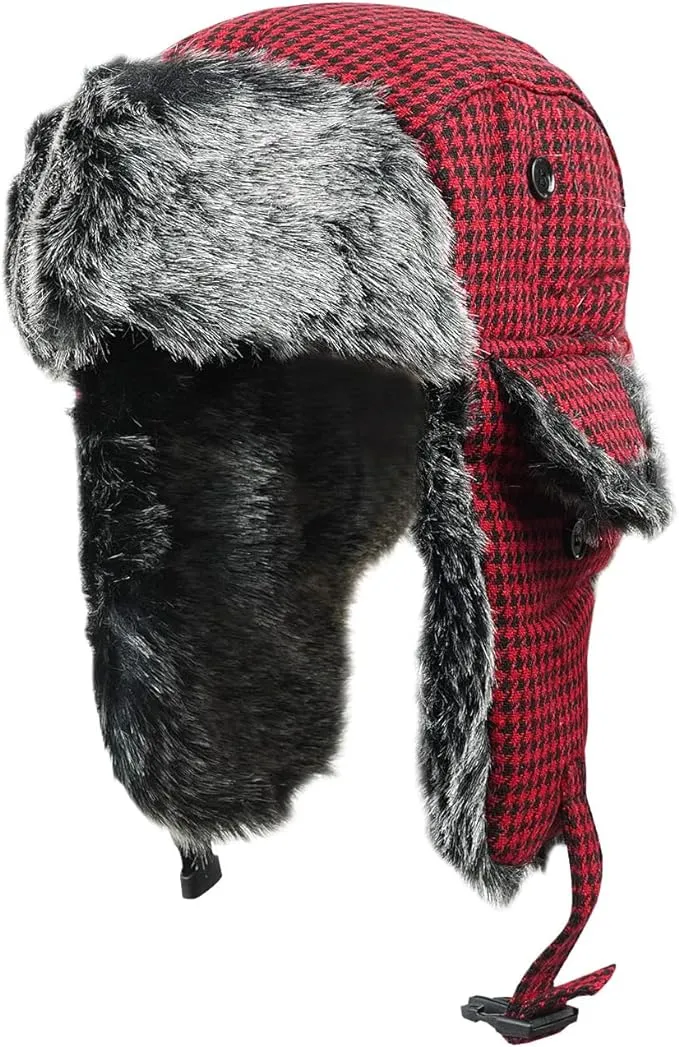 Red/Black Faux Fur Lined Winter Trapper Hat