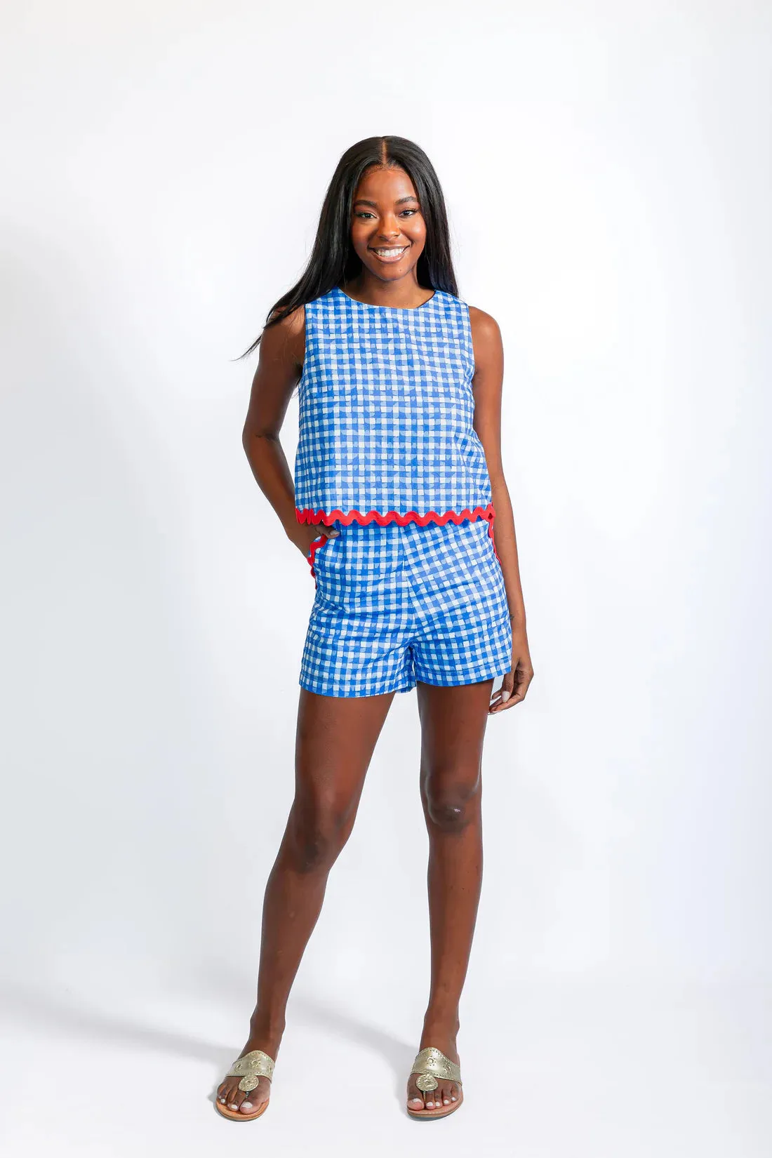 RIC RAC SHORT SET BLUE GINGHAM