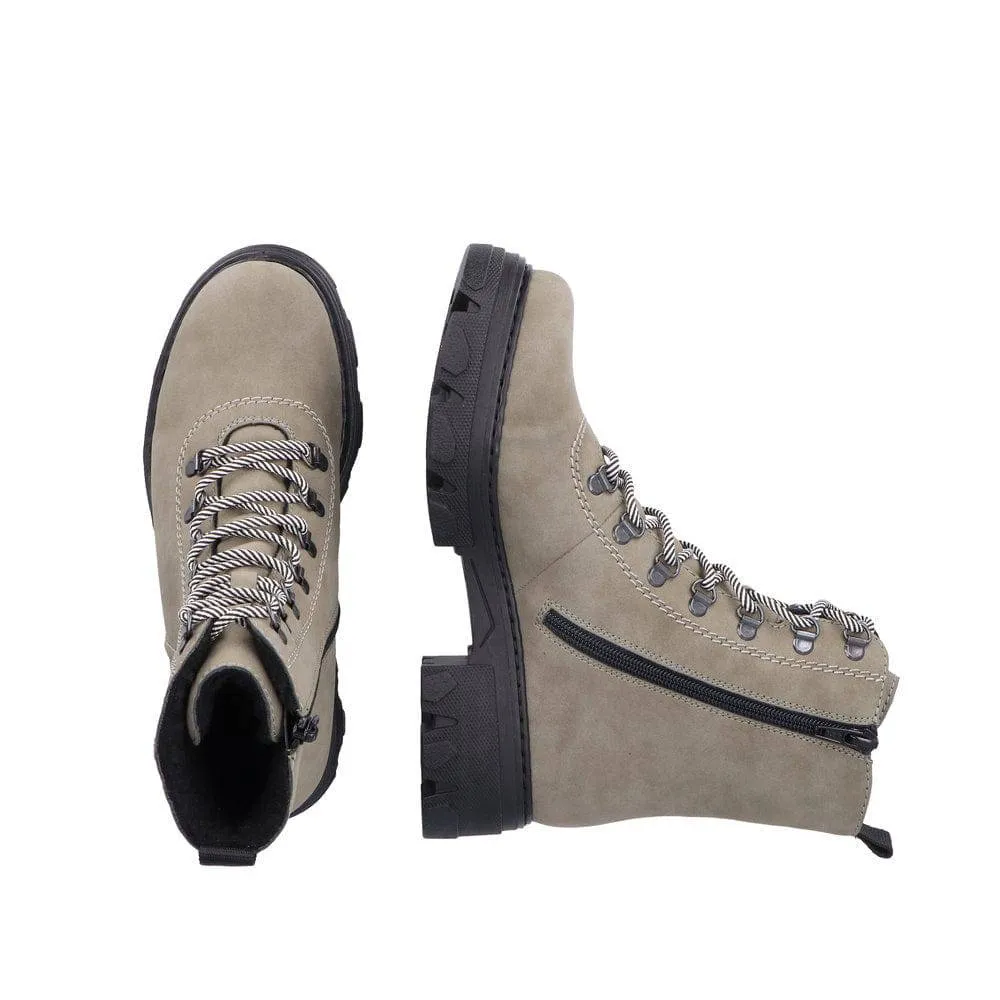Rieker 74643-52  Ladies Green Side Zip Ankle Boots