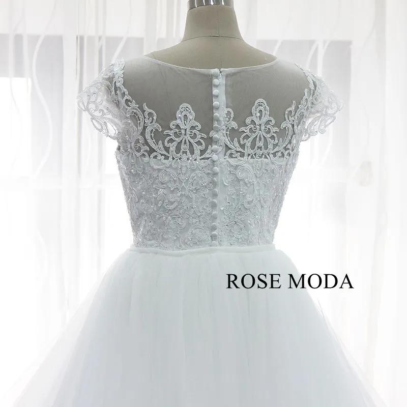 Rosemoda Short Sleeve Beaded Lace Mermaid Wedding Dress With Removable Skirt