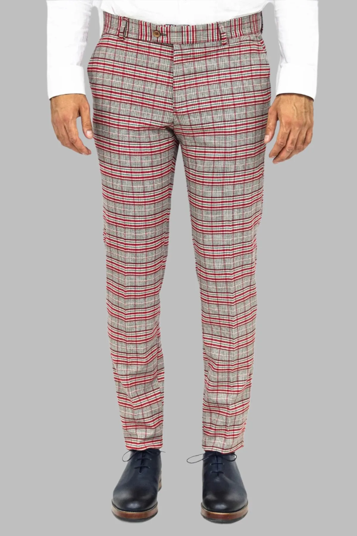 Slim Fit Plaid Grey Men Pants - Wessi
