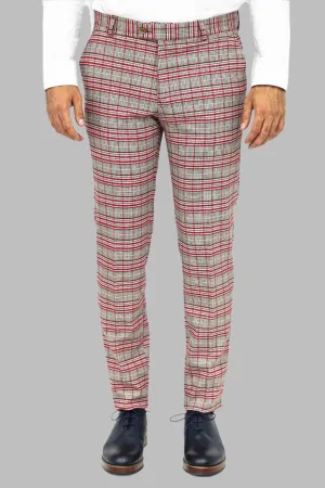 Slim Fit Plaid Grey Men Pants - Wessi