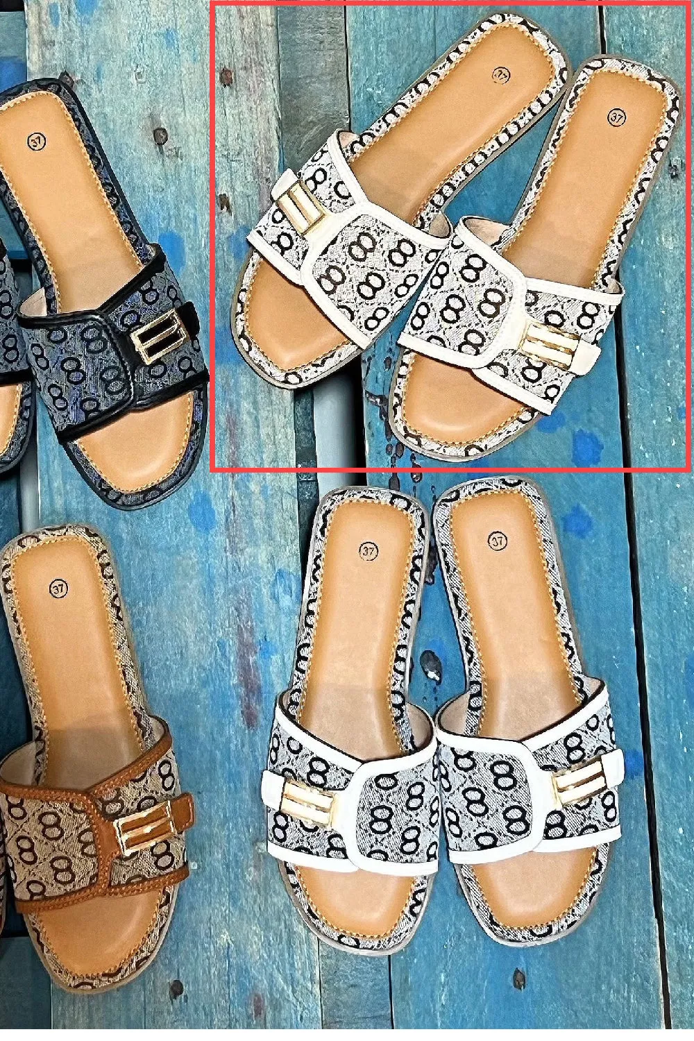 WHITE FLAT SLIP ON DESIGNER TRIM DETAIL SUMMER SLIDES HOLIDAY SANDALS