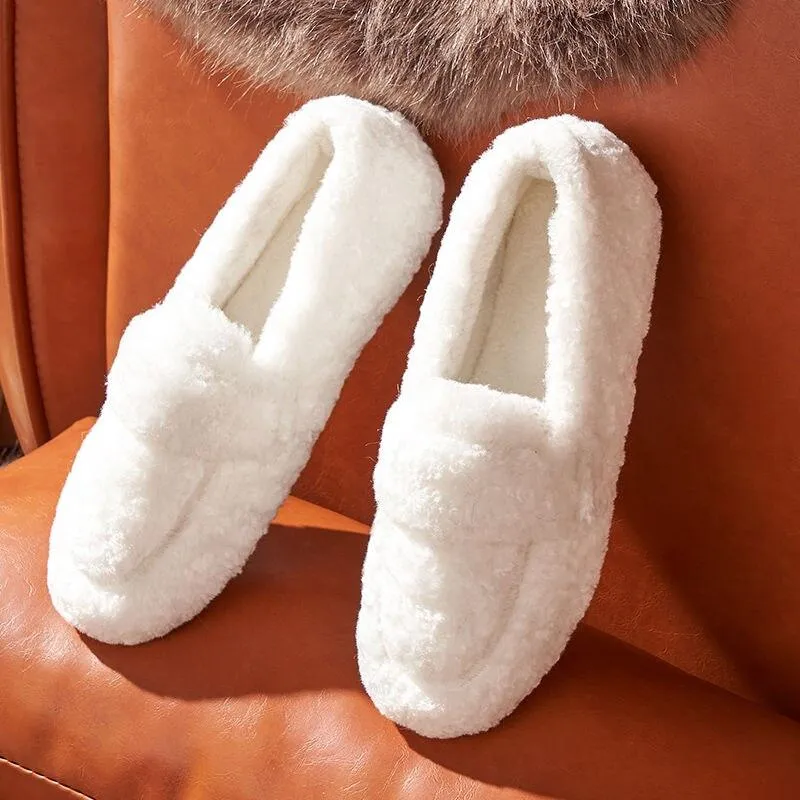 Winter Warm  Flock Flat Shoes Casual Loafers Slip on Furry Outer Wearing Flats Loafers Fluffy Flat Mules Warm