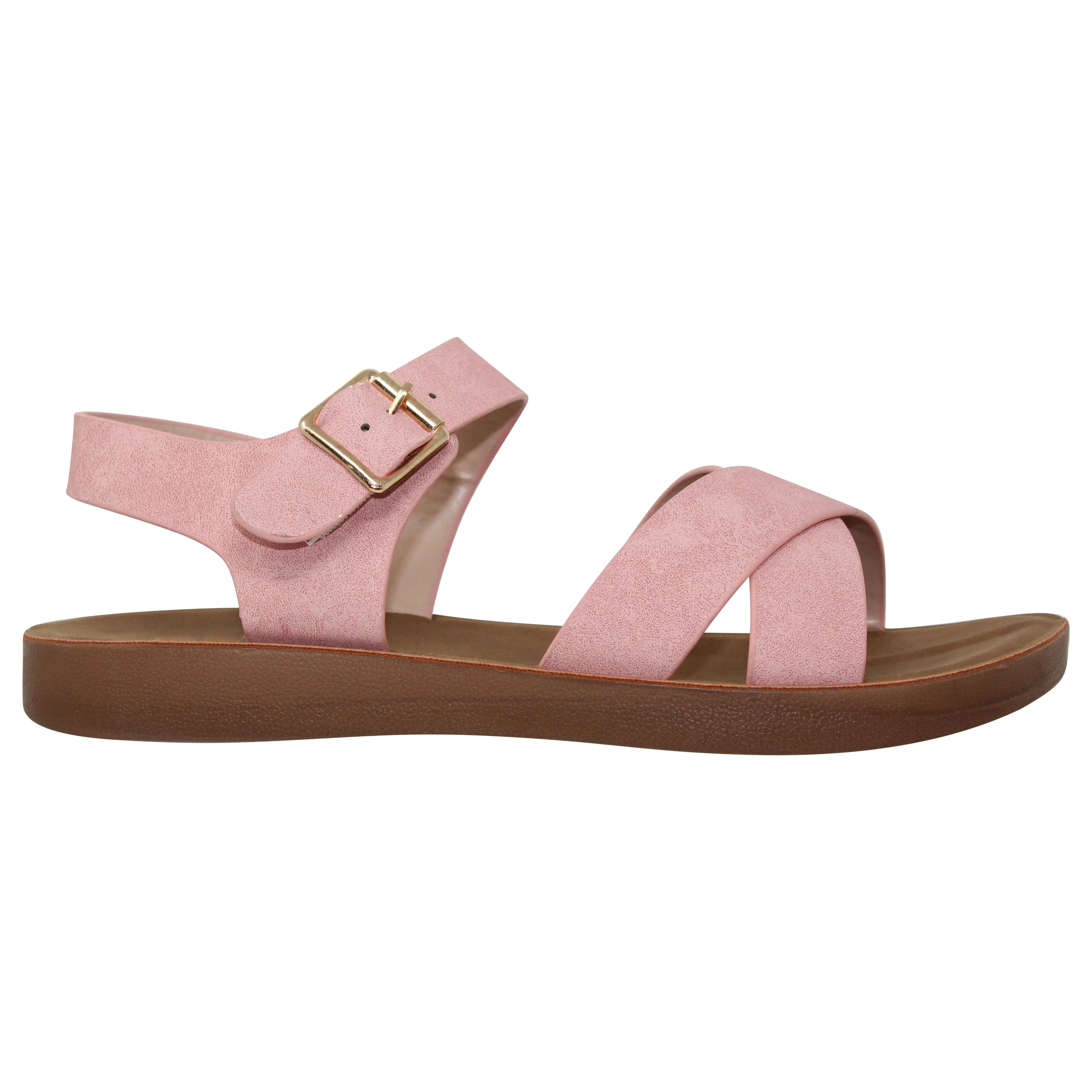 Women's Flatform Sandals X-Cross Ankle Strap Gold Buckles Pink