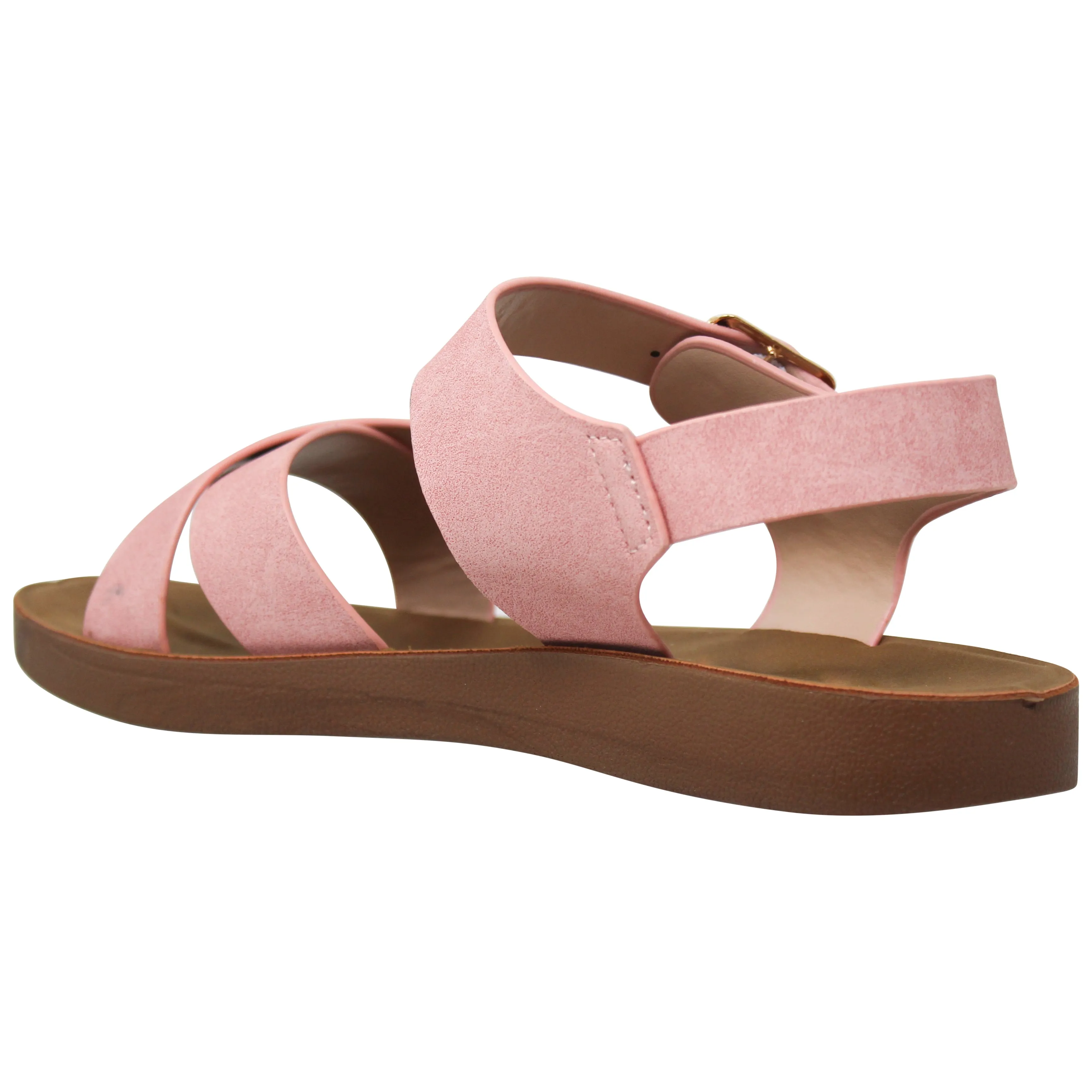 Women's Flatform Sandals X-Cross Ankle Strap Gold Buckles Pink