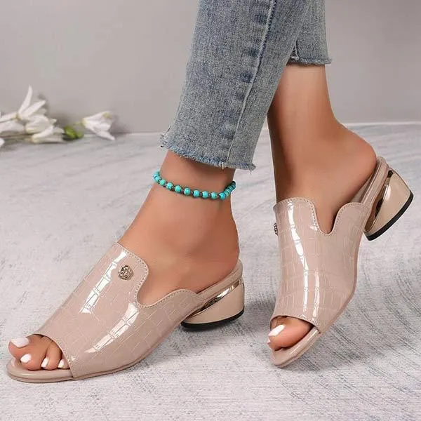 Women's Peep-Toe Chunky Heel Slide Sandals 85131502C