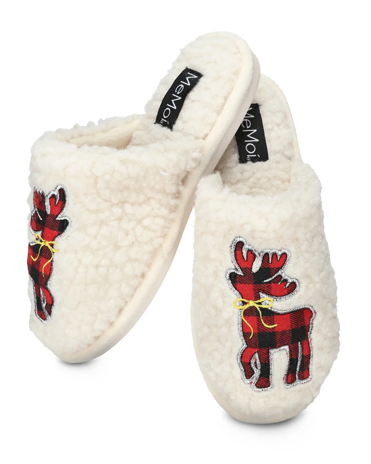 Women's Plaid Reindeer Plush Slippers