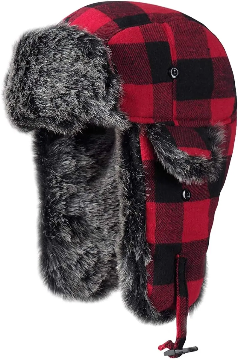 Yellow/Black Faux Fur Lined Winter Trapper Hat
